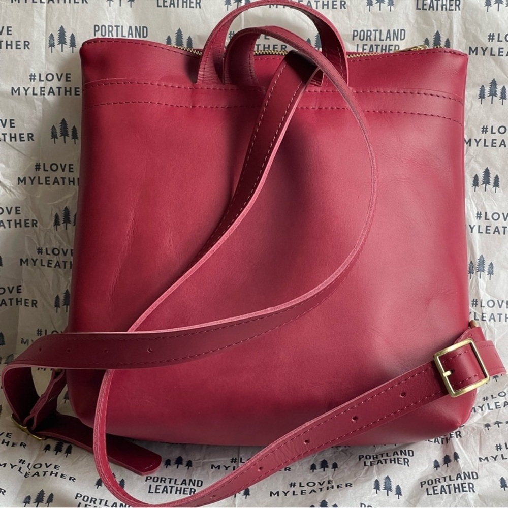 Portland Leather Medium Tote Backpack in Berry Good. - Picture 2 of 5